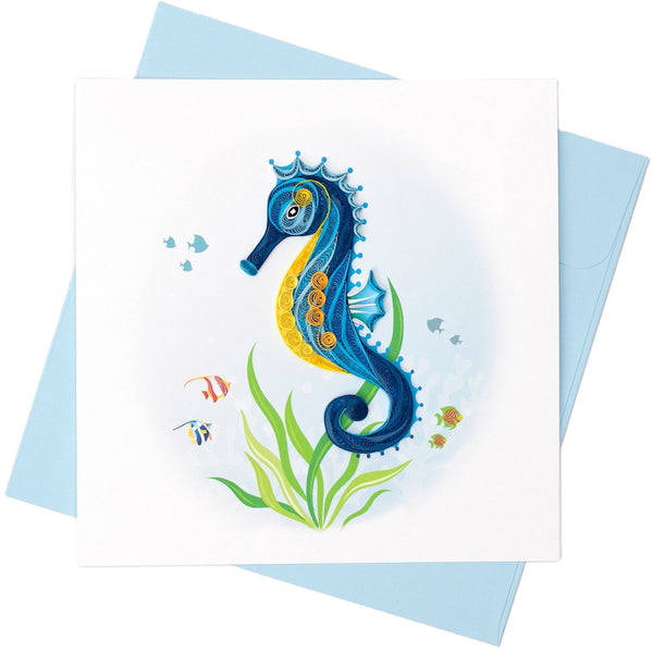 Quilled Sky Blue Sea Horse Greeting Card (15x15cm)