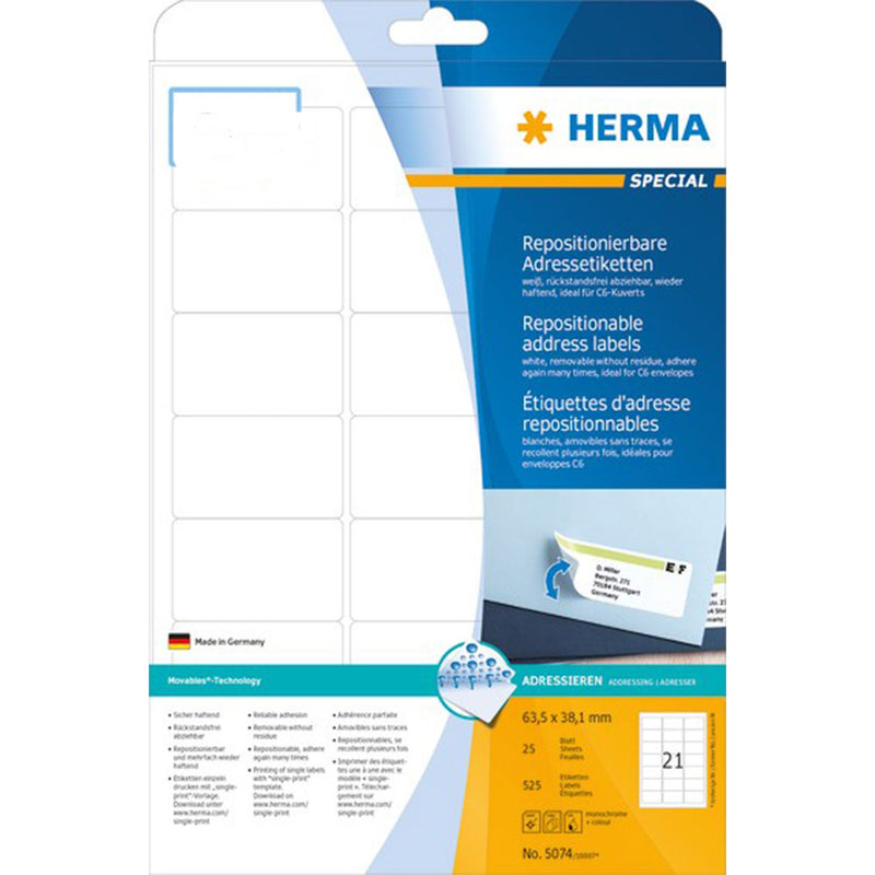 Herma Adhesive Address Labels A4 25pc (White)