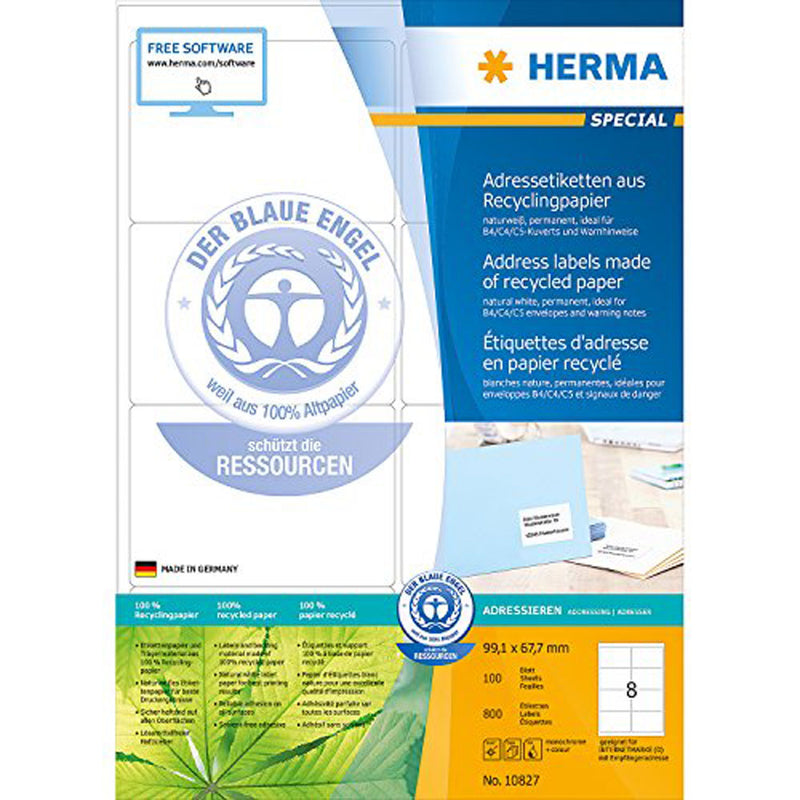 Herma Recycled Paper Labels A4 100pc (White)