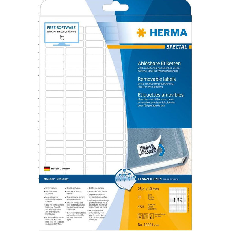 Herma Removable Labels A4 25.4mm 25pc (White)