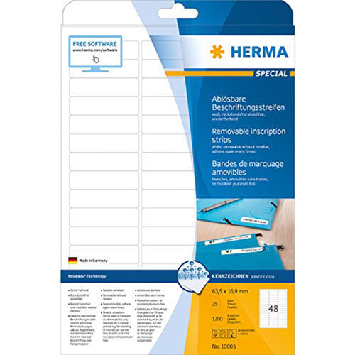 Herma Removable Labels A4 63.5mm 25pc (White)