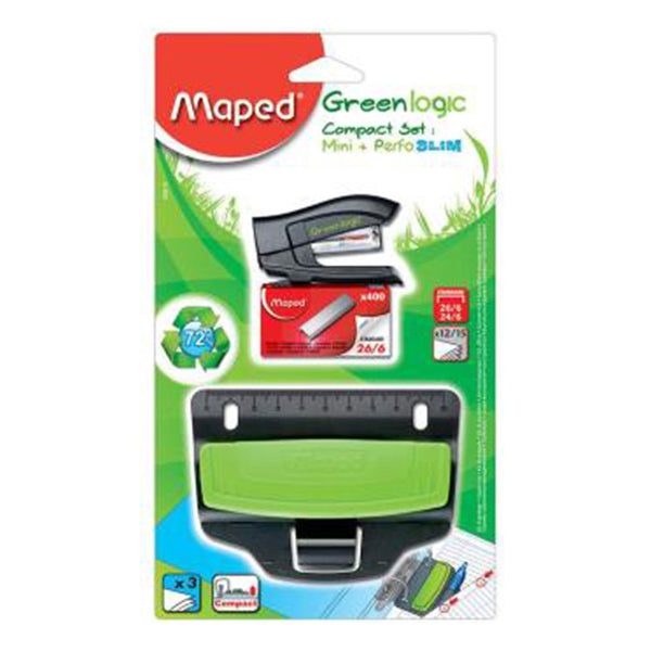 Maped Greenlogic Stapler & Punch Set (Green)