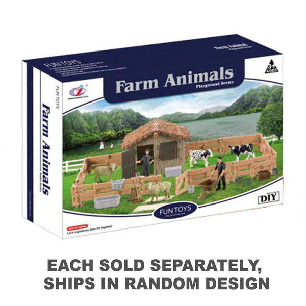 Farm Animals Barn with Fence and 16 Accessories