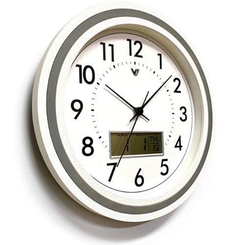 Analog w/ Digital Calendar & Temperature Wall Clock (White)