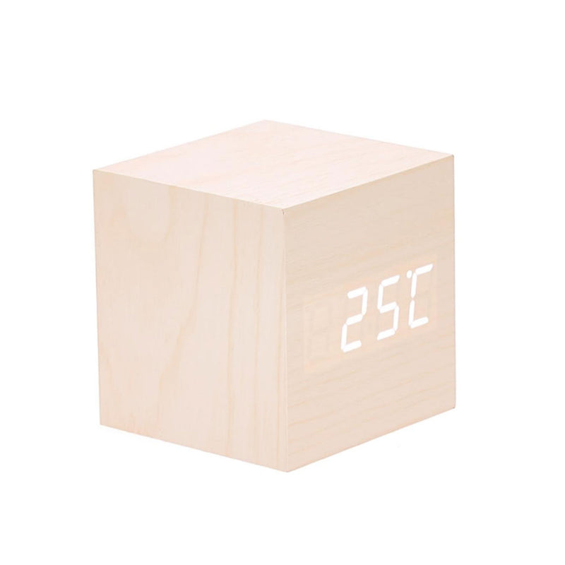 Orologio da scrivania cubo in legno LED con display temp/ data