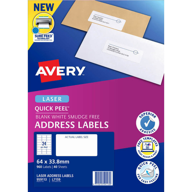 Étiquettes d'adresse Avery Laser Quick Peel